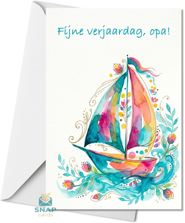 Watercolour boating grandfatherbirthday card in multiple languages — Cards in Your Language Australia